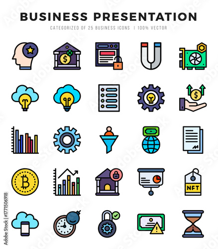 Business Presentation elements. Lineal Color web icon set. Simple vector illustration.