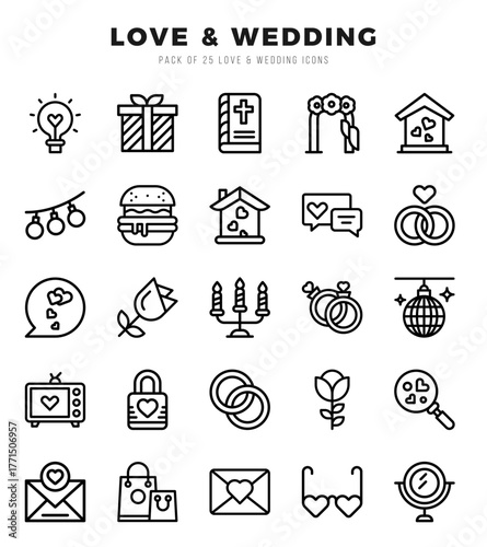 Love & Wedding Lineal icons collection. 25 icon set in a Lineal design.