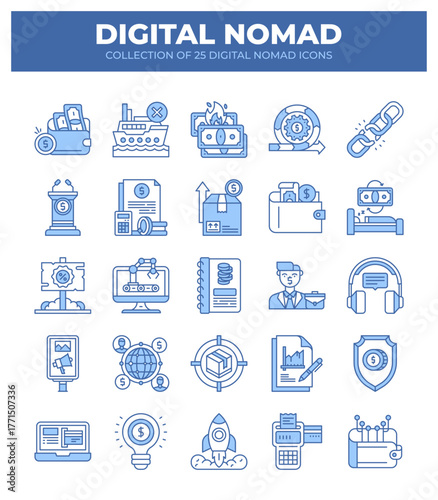 Digital Nomad Icons. Ultimate Guide to Remote Work and Online Business