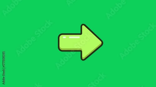Dynamic green arrow points forward on vibrant solid background indicating progress and direction in a modern motion graphic sequence