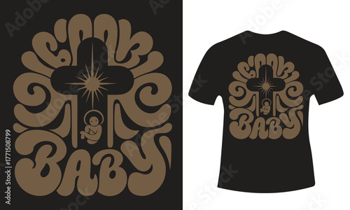 Festive christmas tree with ornaments and snowflakes illustrated in vibrant cmyk colors