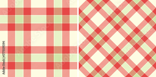 Vector texture fabric of plaid pattern textile with a tartan check seamless background. Set in christmas colors for holiday fashion trends in festive look.
