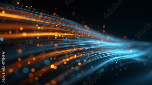 Futuristic Data Stream with Glowing Blue and Orange Light Trails – Digital Technology Background
