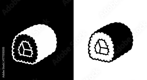 Sushi Roll Illustration in Contrasting Black and White Style