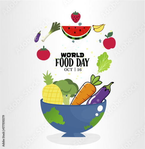 World Food Day celebration card vector design illustration. Flat vector, Flat cartoon, Hand-drawn template, Background.