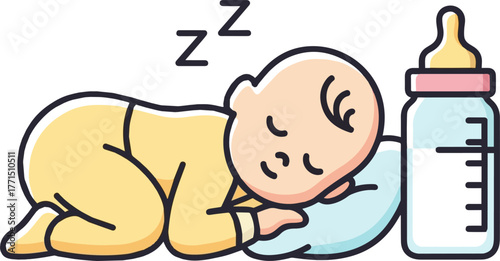 Create a kind of deferent Create a kind of deferent Simple vector illustration icon of a sleeping baby and a baby bottle vector art with white background. vector art with white background..