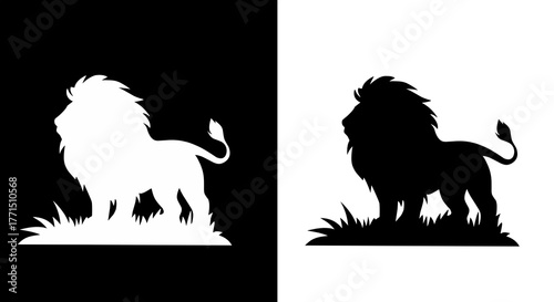 Lion Silhouette Graphic: Regal Feline in Black and White Design