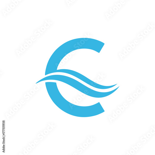 Blue Letter C with Wave Logo - Water Element Clean Energy Mark