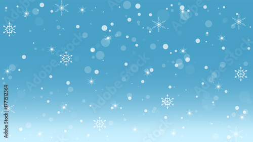 Sparkling White Snowflakes Falling During Winter With Clear Blue Sky Background