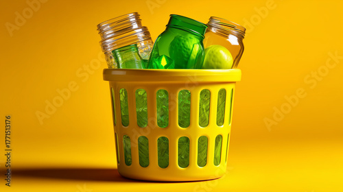 Trash bin filled with reusa...