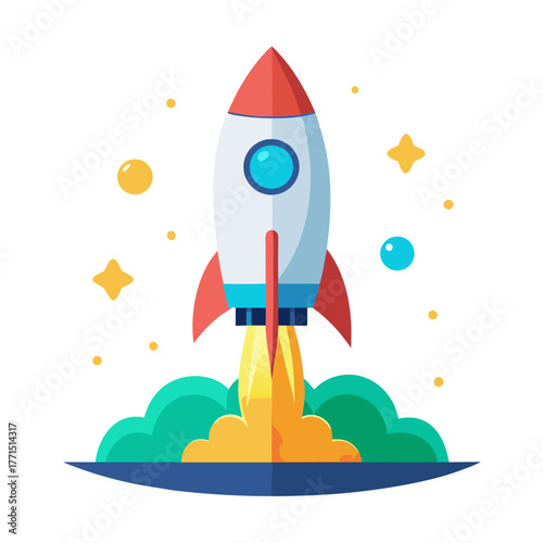 Spaceship Taking Off with Stars - Education and Discovery Concept