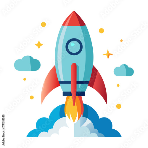 Colorful Spaceship Taking Off - Kids Education and Creative Discovery