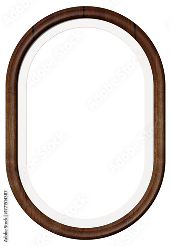 aufrechter ovaler hölzerner Bilderrahmen mit Papierbordüre