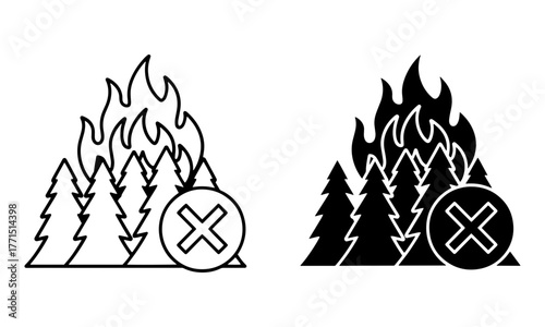 Burning Forest Prevention Icons. Environmental Exploitation Vector
