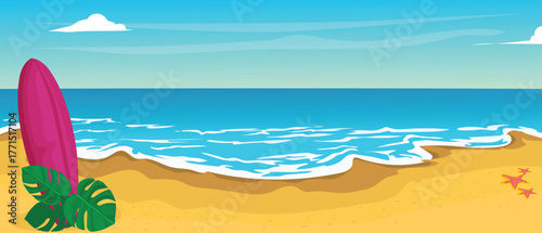 beach with surfboard in vector format