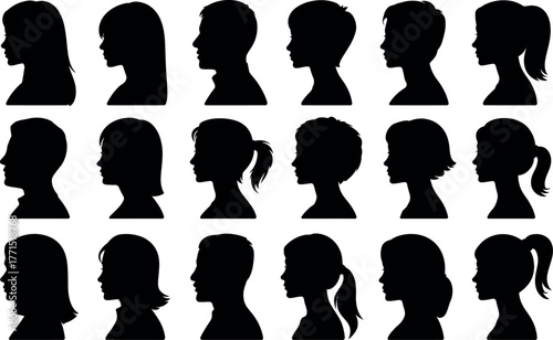 Diverse silhouettes of people in profile showcasing various hairstyles vector