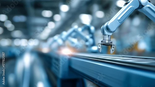 AI-driven smart factory with precision robotics, advanced manufacturing in industry 4.0, robotics evolution in real-time data, industrial automation in workflow optimization, futur