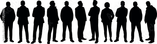 Silhouette Crowd Standing Together Business Team Isolated on White Background