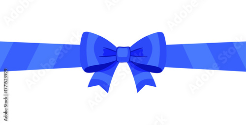 Blue ribbon bow knot. Hand drawn trendy flat style isolated on transparent background. Perfect for gift box wrapping, holiday cards, packaging, festive decorations, warping decor. Vector illustration