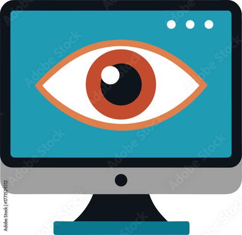 Monitoring eye on computer screen silhouette