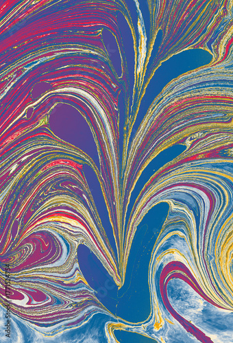 Abstract creative round marble pattern texture. Traditional art of Ebru marbling