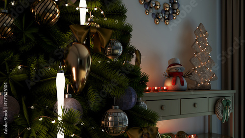 Christmas tree Large luxury modern bright interiors Living room mockup illustration 3D rendering image