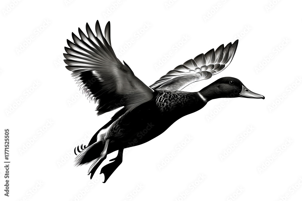 Naklejka premium A duck in flight with wings spread on a transparent background, cut out