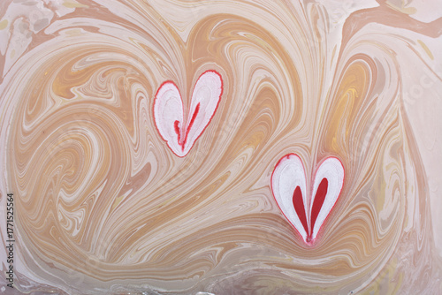 Ebru  marbling  background with heart shape. Unique art  marbling texture  background