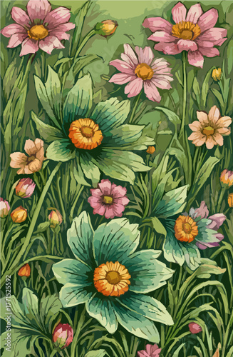 Wallpaper Mural Colorful garden flowers in green meadow Torontodigital.ca