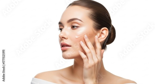 beautiful young women applying gel on face