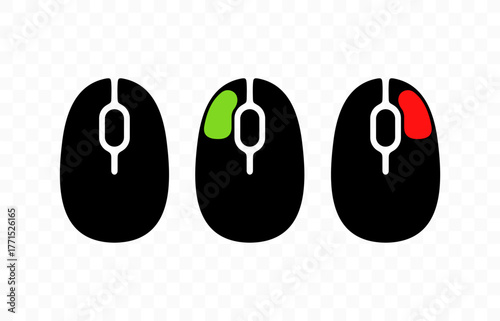 Computer mouse, clicking, mouse click, graphic design. Left key and right key, vector design and illustration