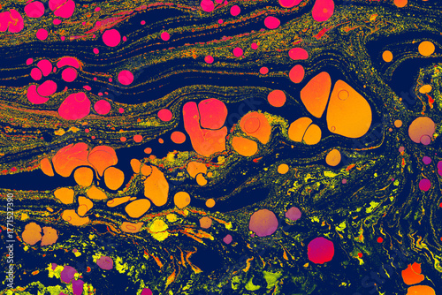 Abstract creative round marble pattern texture. Traditional art of Ebru marbling