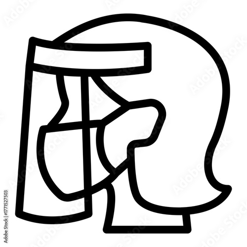 Woman head with antibacterial mask line icon, safety workwear concept. Vector graphics. Girl face with plastic mask sign on white background, style icon mobile or web design.