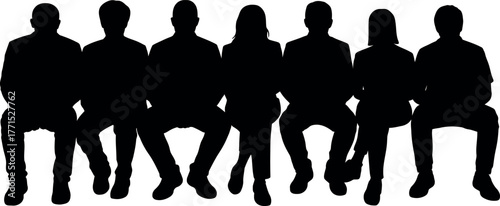 Silhouette of diverse people sitting in a row for business concept
