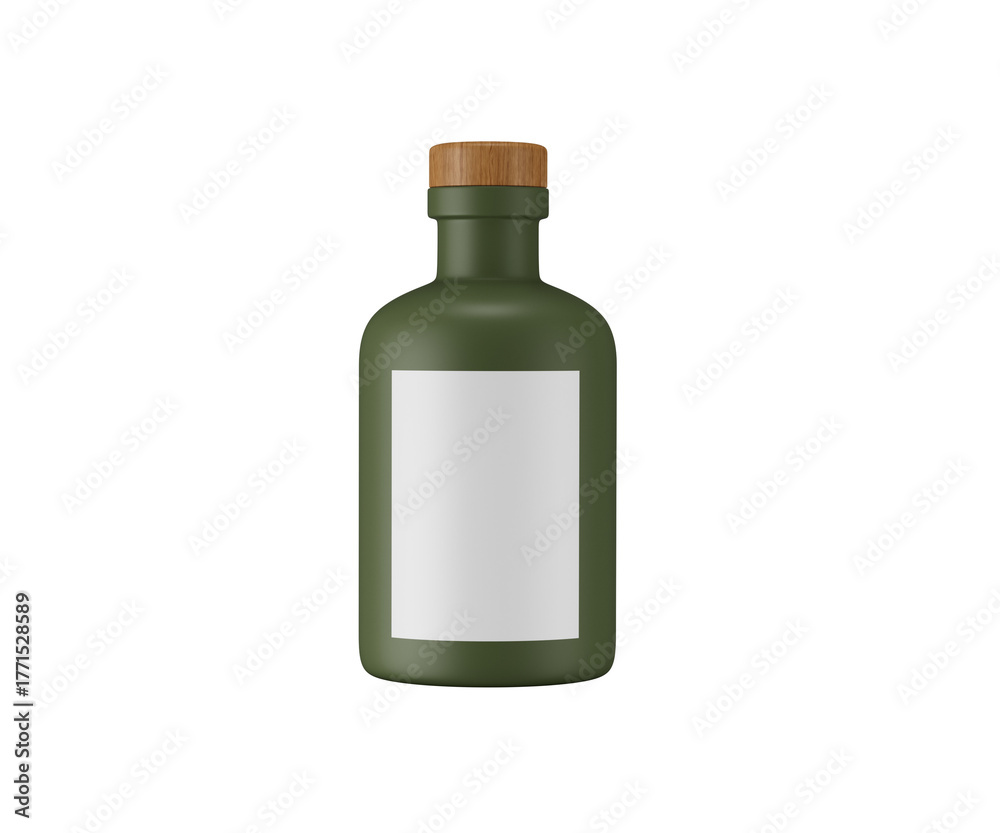 Obraz premium Blank label matte green cosmetic serum bottle with wooden cap mockup. 3d illustration