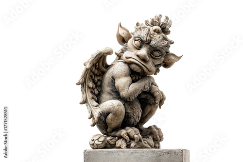 Stone Gargoyle Sculpture with Wings and Claws on a transparent background, cut out