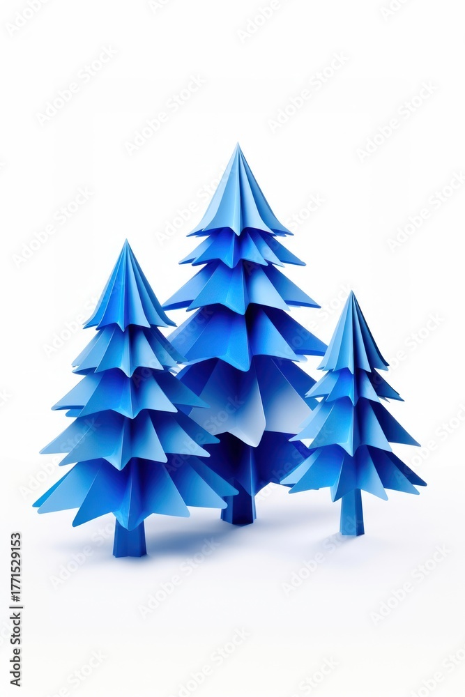 Obraz premium Paper chirstmas trees origami nature blue.
