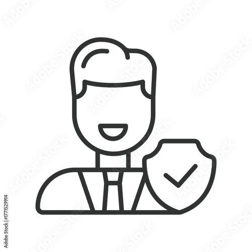 Businessman protection icon in line design. businessman, protection, insurance, corporate, employee, verified, safety on white background vector. Businessman protection editable stroke icon