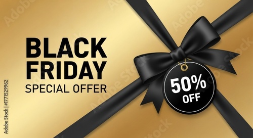 Wallpaper Mural Black friday special offer promotion with ribbon and bow on gold background Torontodigital.ca