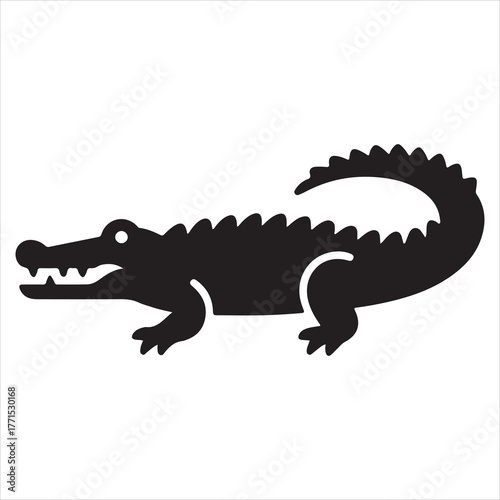 Crocodile silhouette, black vector icon style, simple shape, clean