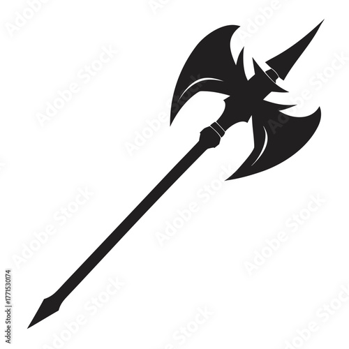 Halberd Weapon Isolated on White Background, Vector Graphic Image.