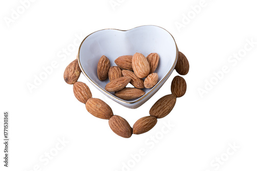 Almonds nuts isolated on white backgrounds. Healthy eating with food from nature