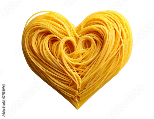 heart made of spaghetti pasta isolated on transparent background