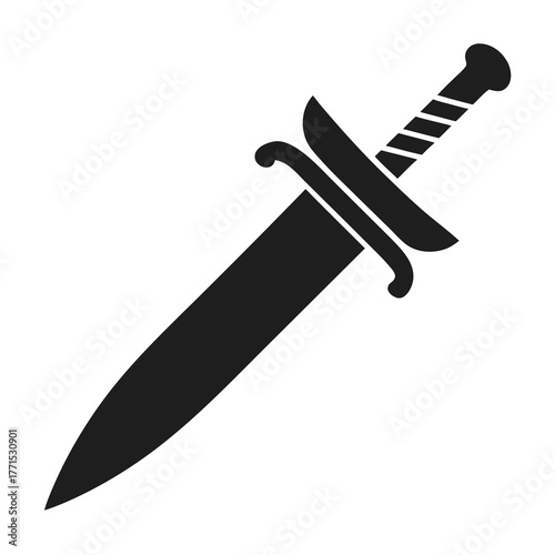 Single Black Dagger Sharp and Intimidating on Plain White Background