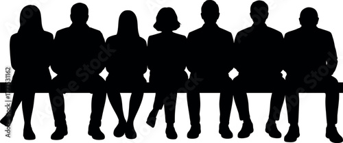 Silhouette of people sitting together on a bench vector graphic
