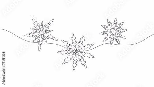 Video. Single line art of Christmas ornament and snowflake. Elegant continuous drawing design for winter holiday celebration, New Year greeting, and seasonal decoration. Animation on white background 