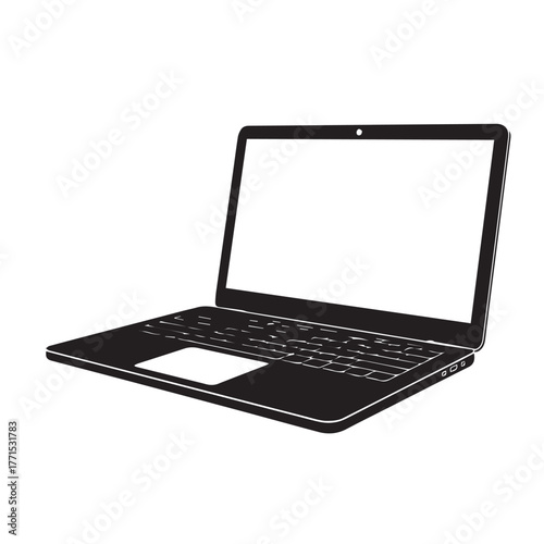 Isolated open silver laptop with a blank screen for business communication and technology