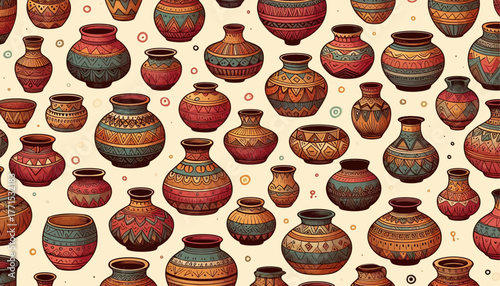 decorative pots vector seamless pattern