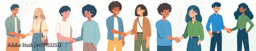 vector half body of people shaking hands with each other