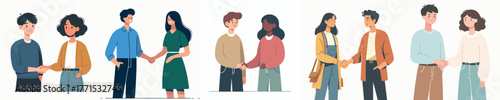 vector half body of people shaking hands with each other